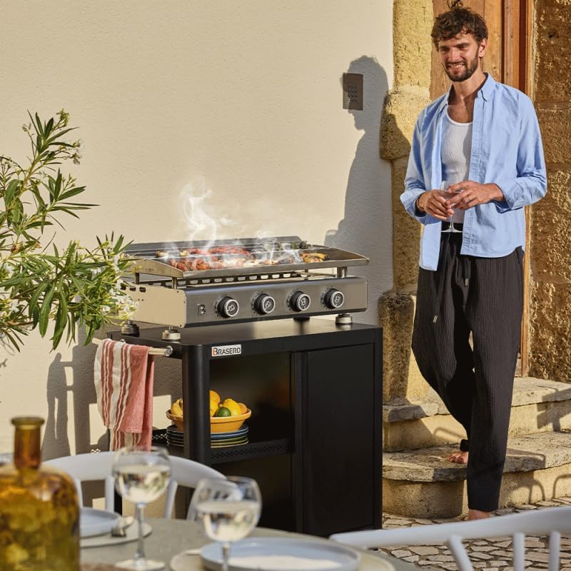 Favex - Silvia IIG Evo - 84x34 cm - plancha inox 4 feux, 10,6 kW, Stable Flame, housse, 12 convives, LONGTIME