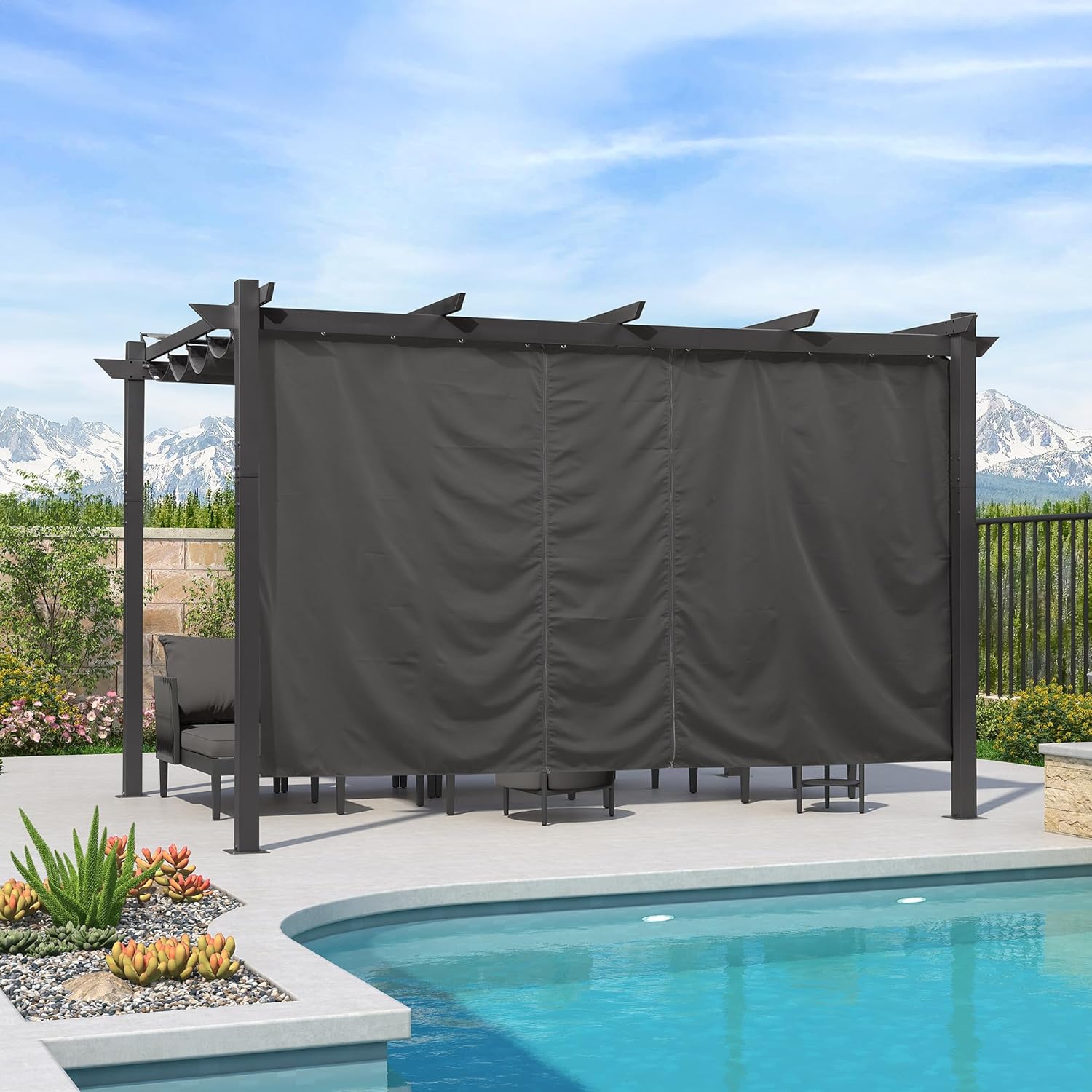 jardinite - Pergola Aluminium - 4x3m - Rideau, toit rétractable, imperméable