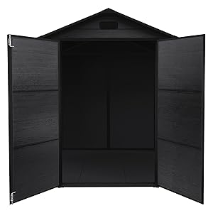 Le texte se lit comme suit : « Image 2 ». Stand d'exposition ou panneau de présentation noir avec trois panneaux à charnières qui s'ouvrent comme des portes, créant ainsi une configuration de toile de fond.