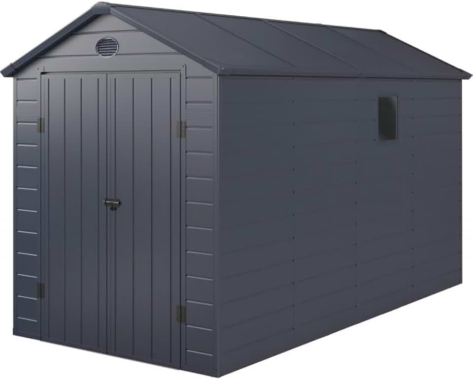 jardinite Abri de Jardin Résine Anthracite 6,99m² | Double Porte Verrouillable, Structure Acier Galvanisé | Kit de Fondation Inclus, Ventilation, Fenêtre, Garantie 10 Ans