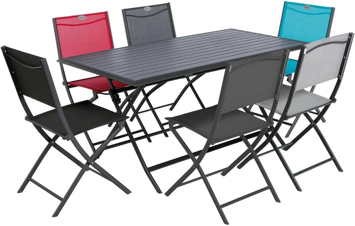 jardinite - Azua table de jardin pliante 6 places, aluminium gris