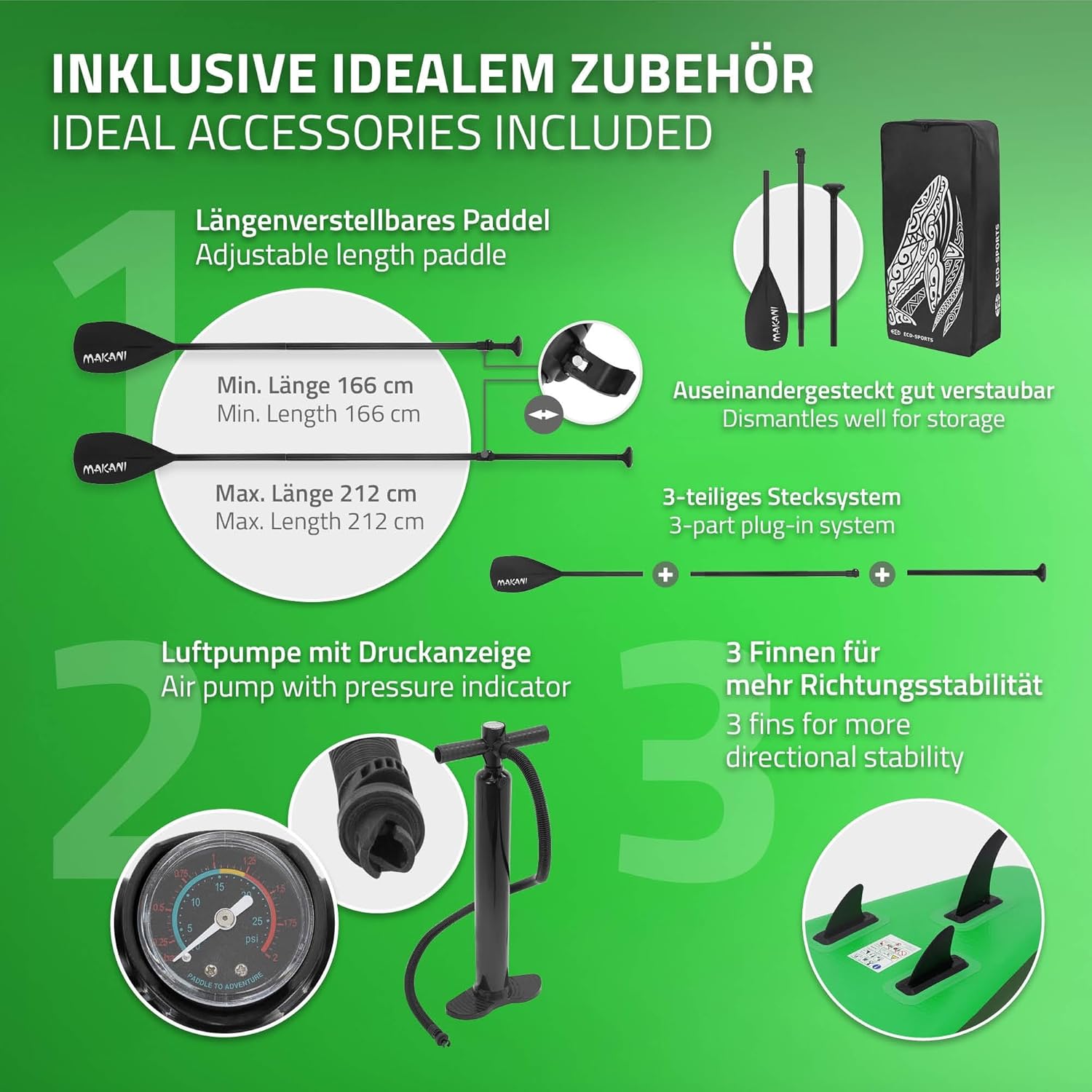 jardinite - planche stand up paddle - 305/308/320/380 cm - PVC, jusqu'à 150 kg, 10/15 cm d'épaisseur