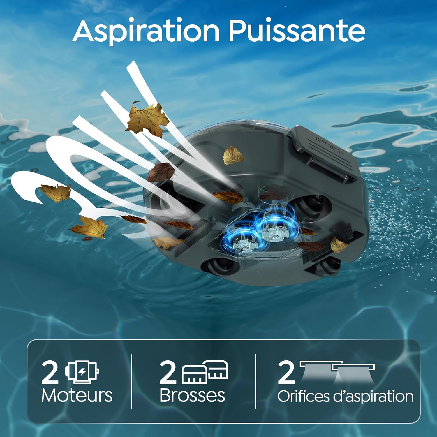 Robot piscine S2 - 90min autonomie, filtration double, sans fil, 80m²