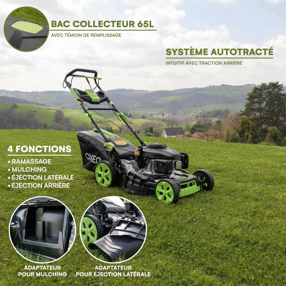 Tondeuse thermique auto-propulsée 53cm, moteur Loncin, bac 65L V200