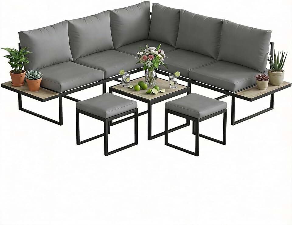 jardinite - salon de jardin modulable 6 pers. - coussins 10cm, table PSPC