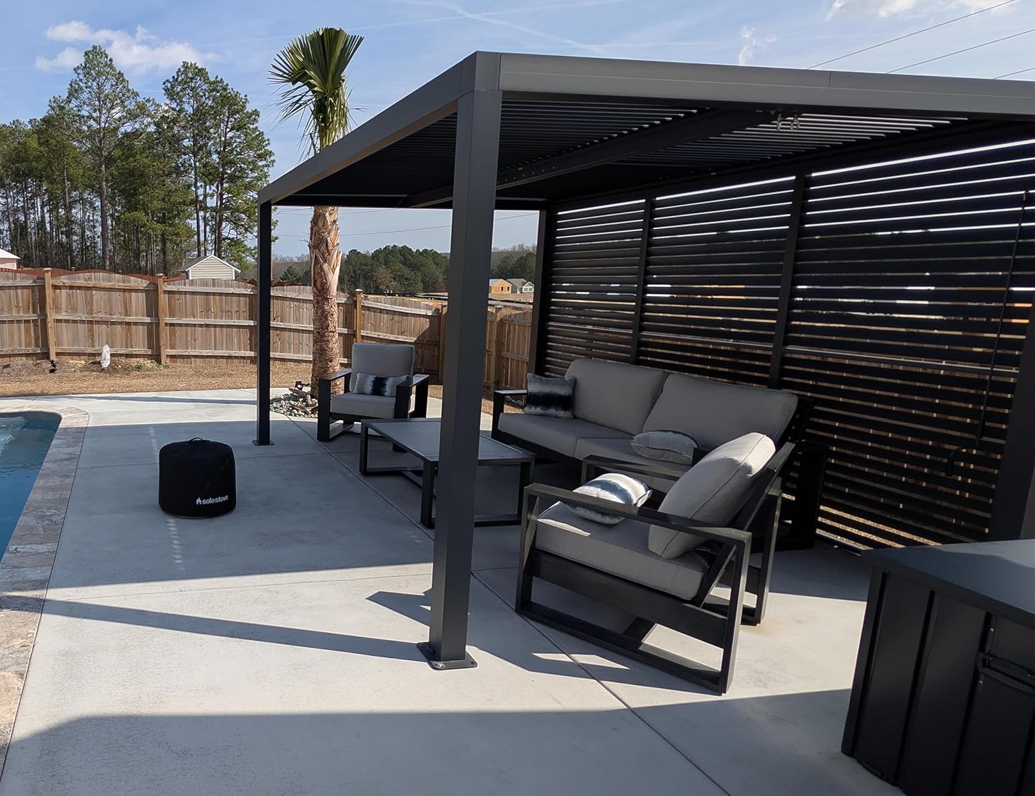 jardinite - Pergola bioclimatique - 4,24x3m - aluminium, persienne fixe, lames orientables