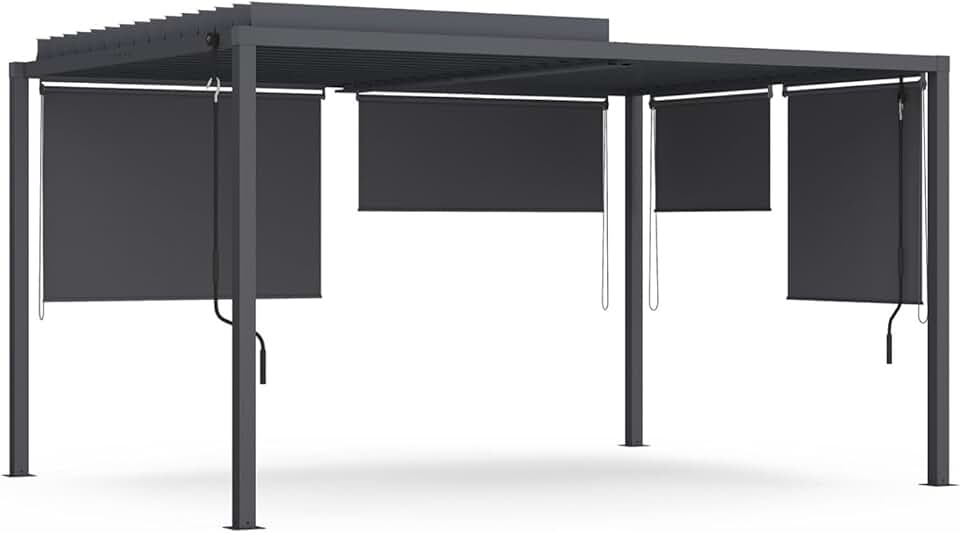 jardinite - Pergola bioclimatique acier 3x4m, 4 stores, gris anthracite