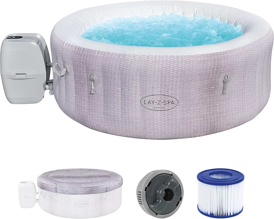 Spa Gonflable jardinite® Cancun Airjet Rond 2 à 4 Personnes, 180 x 66 cm, 120 Jets d'air, Couverture Isolante, Filtration à Cartouche, diffuseur Chemconnect
