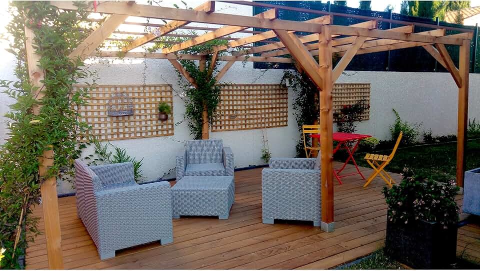 Pergola bois massif - 3x5m - traité classe 3 marron - 15m2