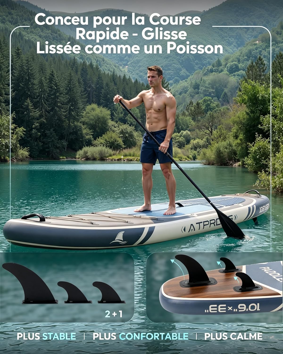 Stand Up Paddle gonflable adulte 320x84cm, 2 places, charge 200kg
