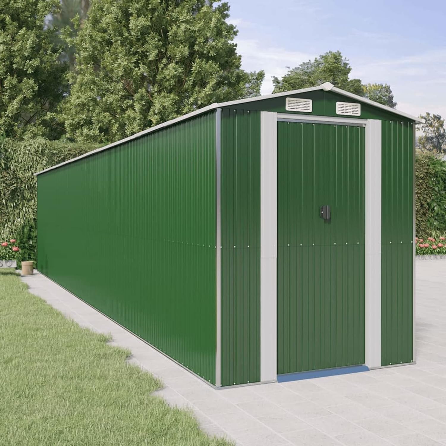 Abri de jardin - acier galvanisé vert - 192x938x223 cm - extérieur