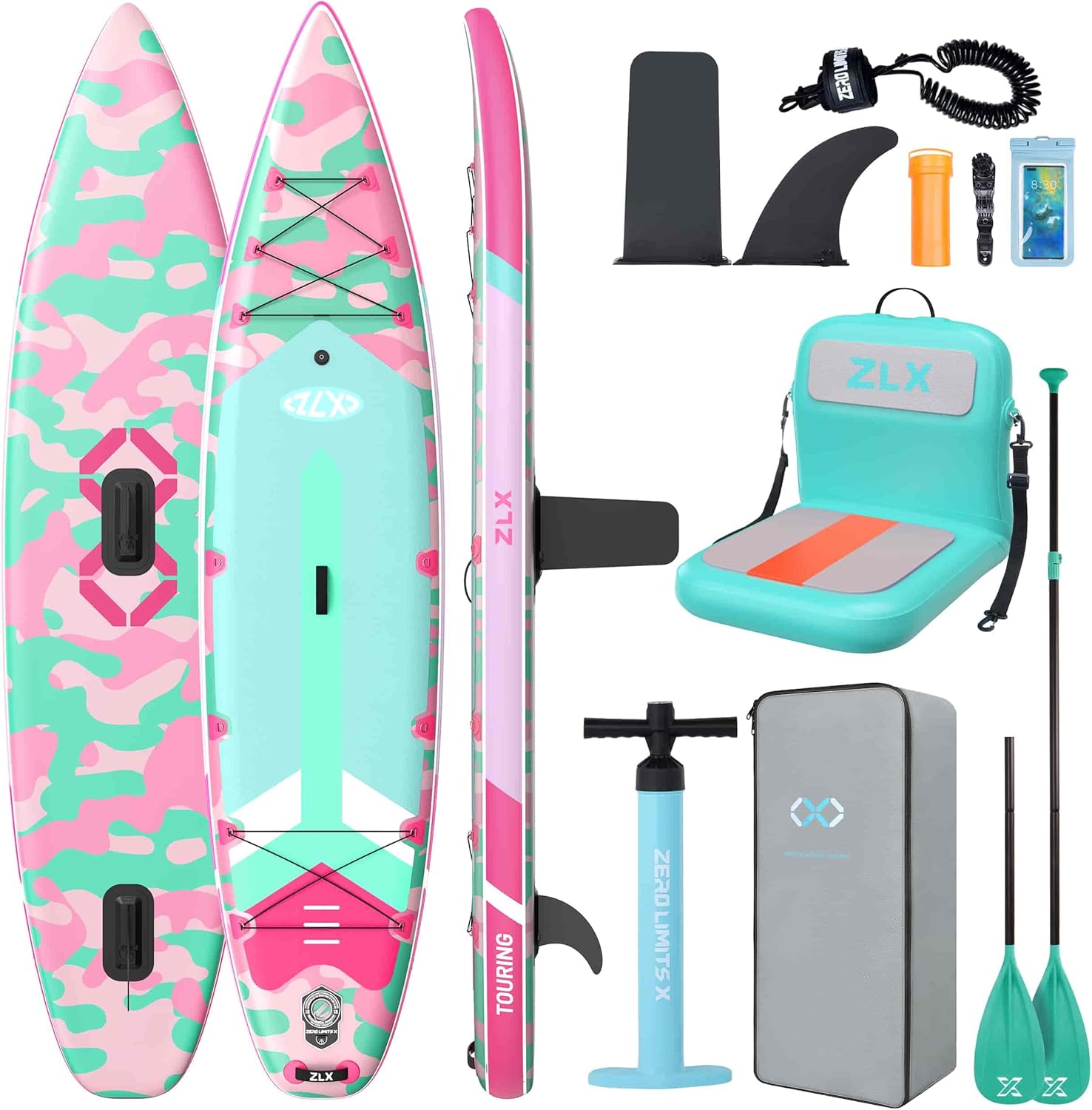 ZLX Planche de Paddle Gonflable Touring 350cm avec Siège Kayak | Sup Rapide et Stable Longue Distance, Charge 180kg, Stand Up Paddle Board Exploration