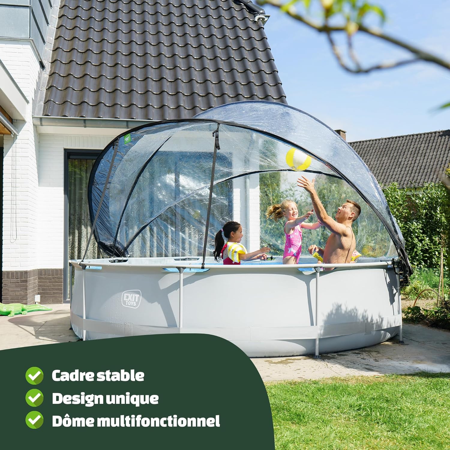 jardinite Piscine Tubulaire Soft Grey avec Dôme Multifonctionnel - ø360x76cm - Piscine Hors Sol Ronde avec Pompe Filtrante à Cartouche - Entrée Basse - Pour l'Eau de la Piscine Propre et Chaude - Gris
