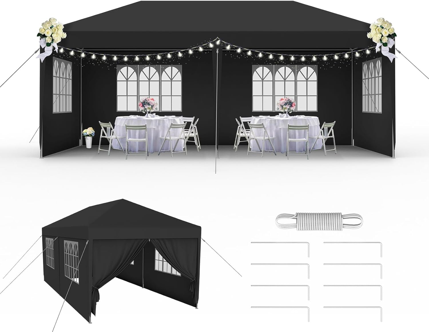 LZQ - Tonnelle de jardin 3x6m, montage emboîtement, étanche, 6 parois