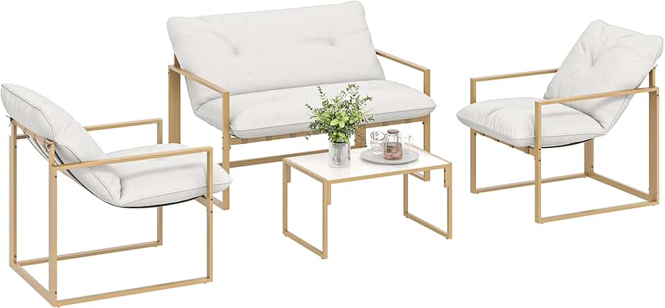 jardinite - Salon de jardin 4 pcs - cadre acier, coussins 15cm épais