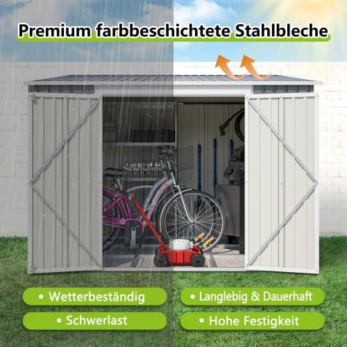 Abri de jardin avec toit à pignon, remise à outils 6x8 pieds, abri à outils en métal avec double portes et serrure, résistant aux intempéries avec sol, pour vélos et outils de jardin, gris