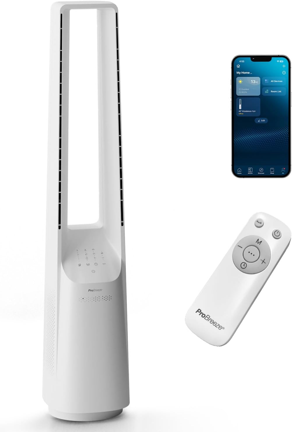 jardinite - Ventilateur Tour WiFi Intelligent 101cm - Silencieux, LED, télécommande, 6 vitesses, oscillation