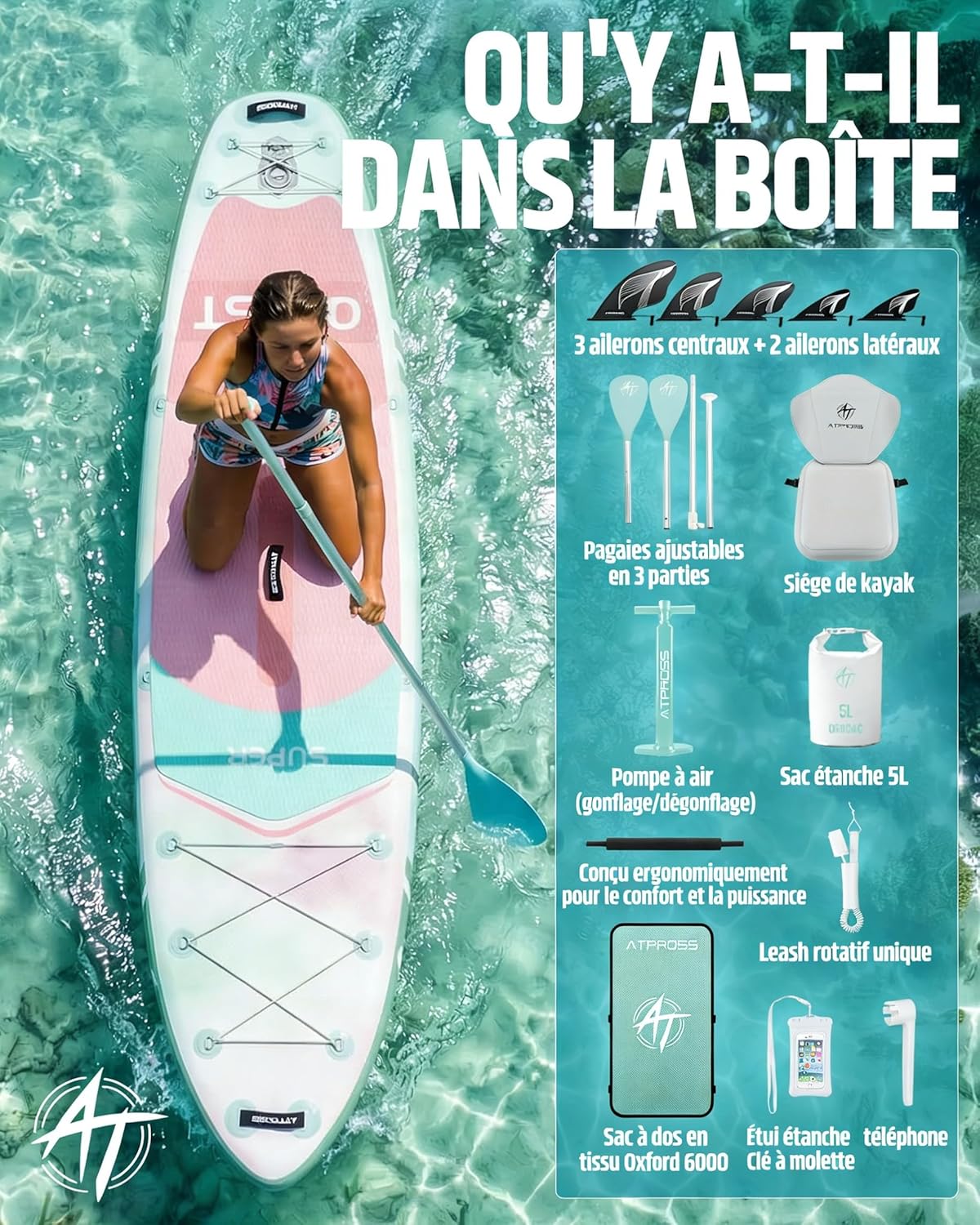 Planche de Paddle Gonflable - kayak 2 places 366x92cm - siège inclus & charge 240kg