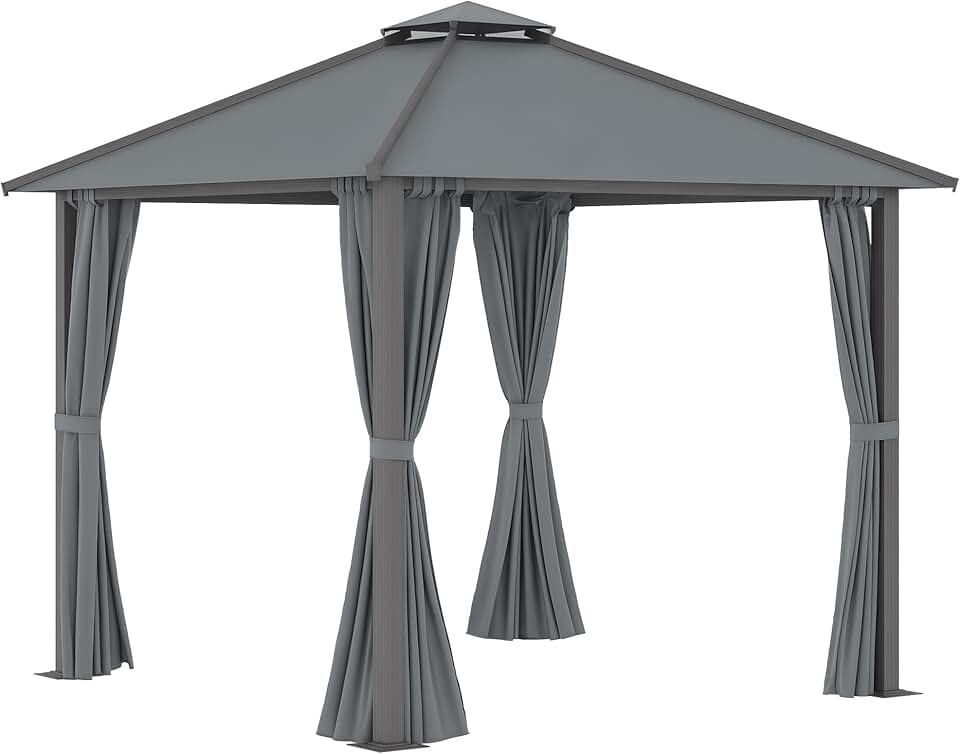 jardinite - Tonnelle Jardin série Double Toit 3x3m, Aluminium, 4 parois, protection solaire, Gris