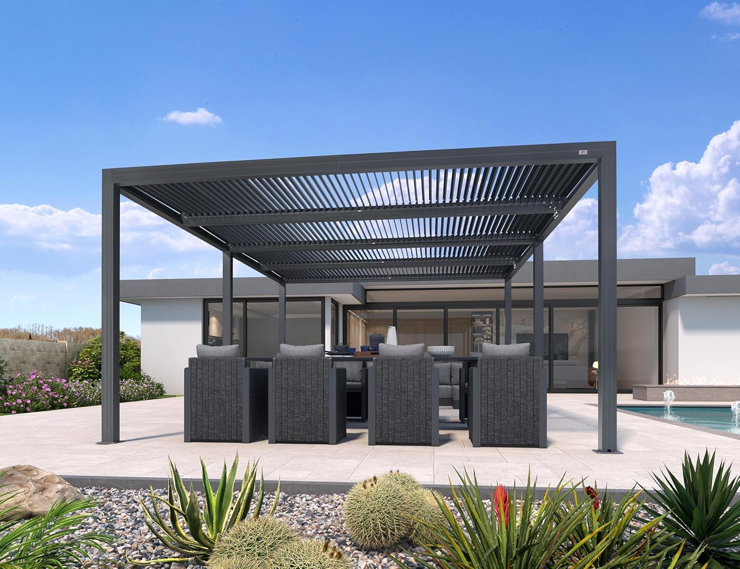 jardinite - pergola bioclimatique - 6x4,24m aluminium, lames indépendantes