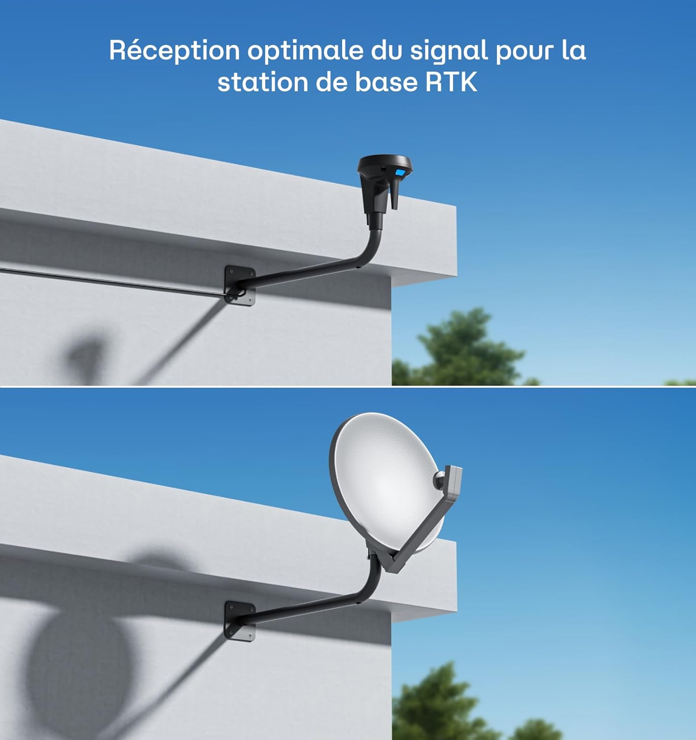 Support mural d’antenne RTK 55cm, acier robuste, installation facile