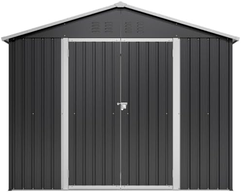 Gartenhaus en métal, abri de jardin 240x192x191 cm, avec porte coulissante et 4 aérations, abri de jardin verrouillable et résistant aux intempéries, pour stockage de jardin et vélos, Noir