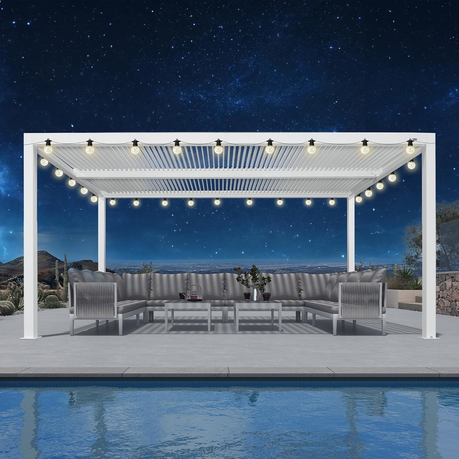 jardinite - pergola bioclimatique - 4,6x3,3 m - alu, lames orientables, éclairage intégré