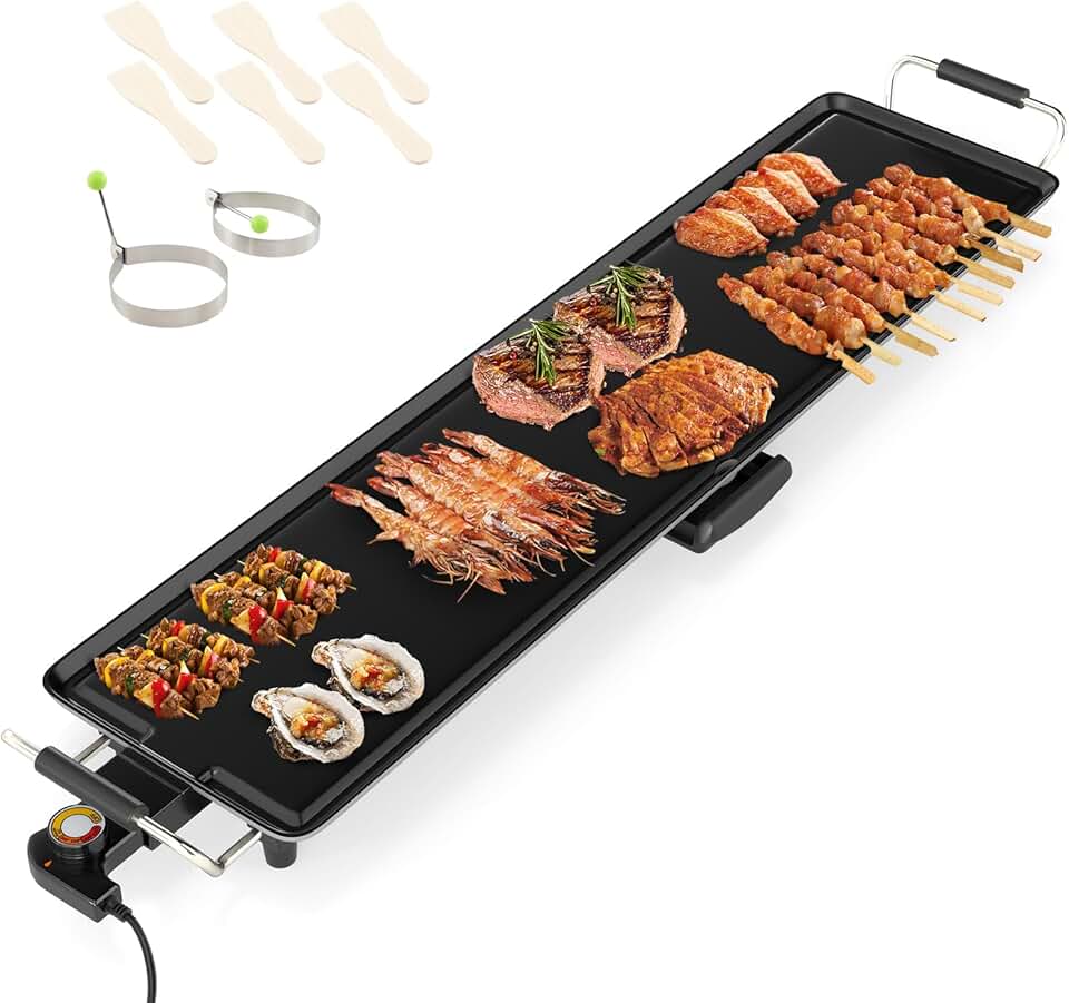 jardinite - plancha électrique XXL - 94x25cm - 1800W, thermostat réglable, grande capacité 8 personnes