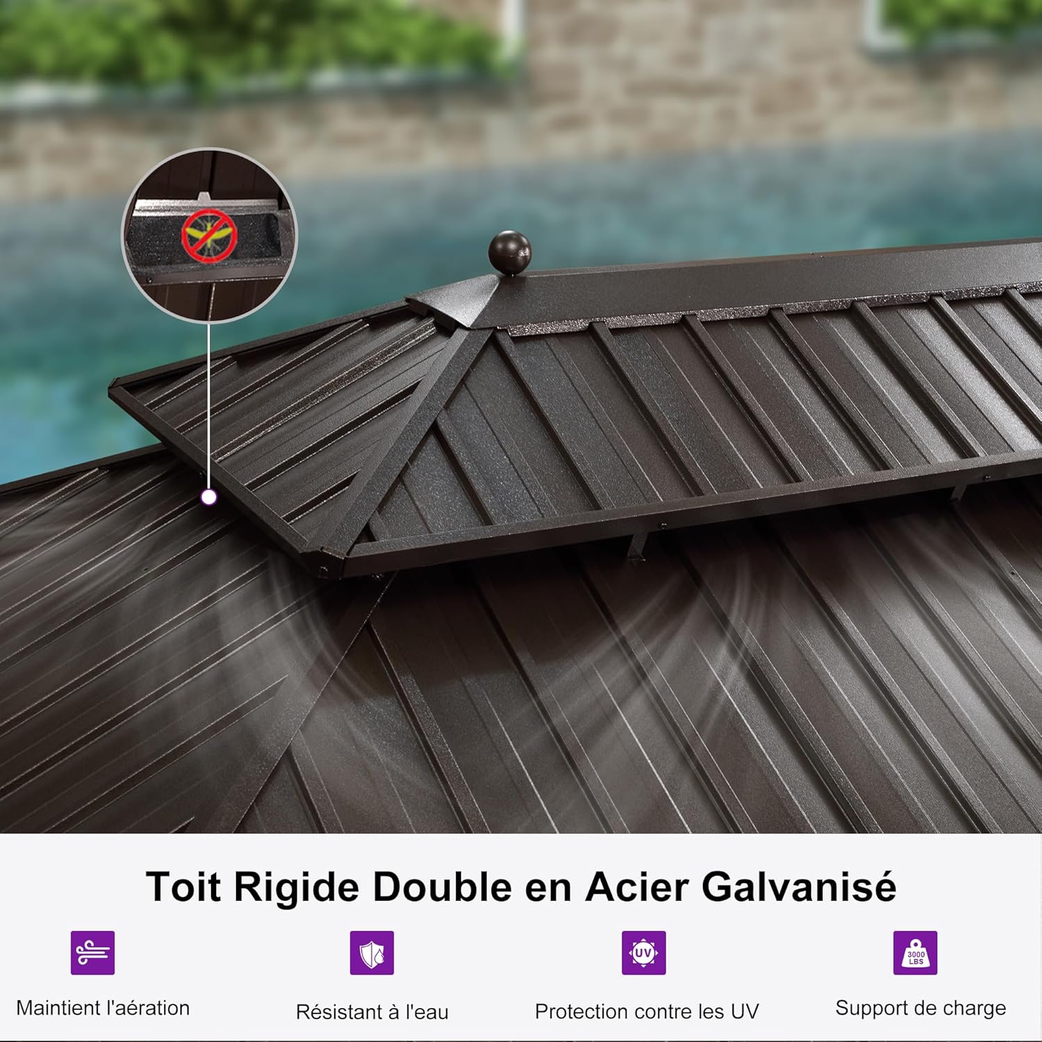 jardinite - Pergola toit double 4,85x3,65m acier moustiquaire rideaux