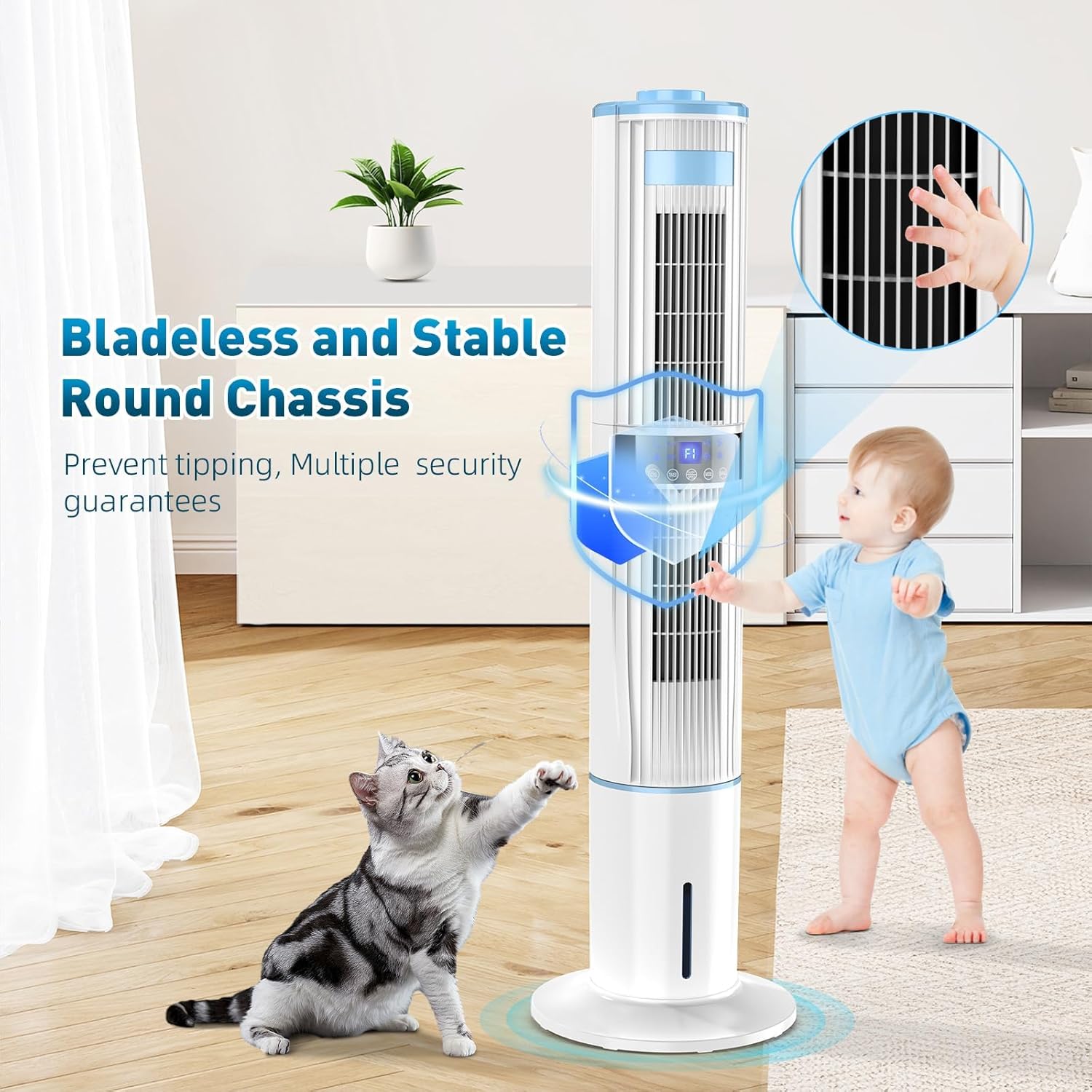 Climatiseur mobile - 2 sorties, oscillation 360°, 65W, 24h minuteur, 3 modes, 3 vitesses, télécommande - pour chambre, b