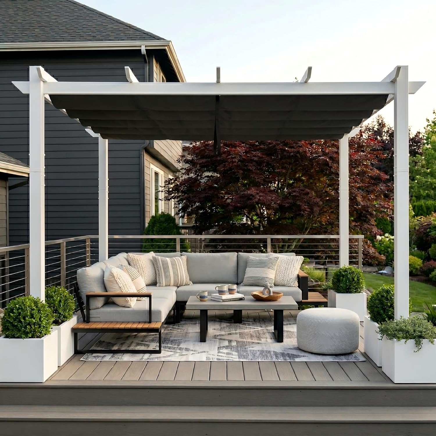 jardinite - pergola aluminium série - 4x3m - toit métal blanc, toile rétractable, étanche