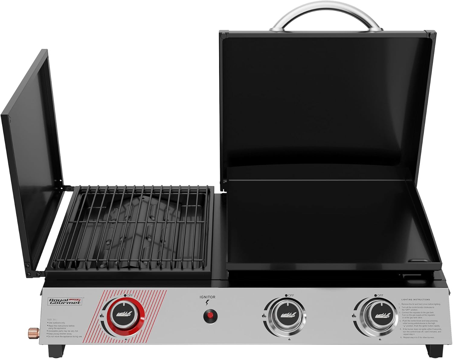 jardinite - barbecue gaz 3 brûleurs - 8,5kW - plancha, grille, couvercle multifonction