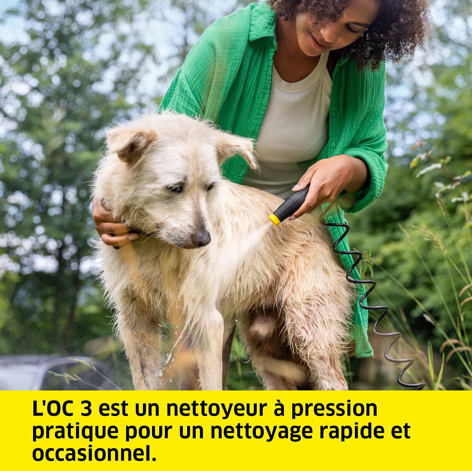 jardinite Nettoyeur à Pression Mobile OC 3 + Kit Animaux, Débit : 2 L/h, Réservoir : 4L, Tuyau : 2,8 m, Buse à Jet Plat, Buse Conique, Brosse Pet, Serviette pour Animaux Domestiques, Boîte de Rangement