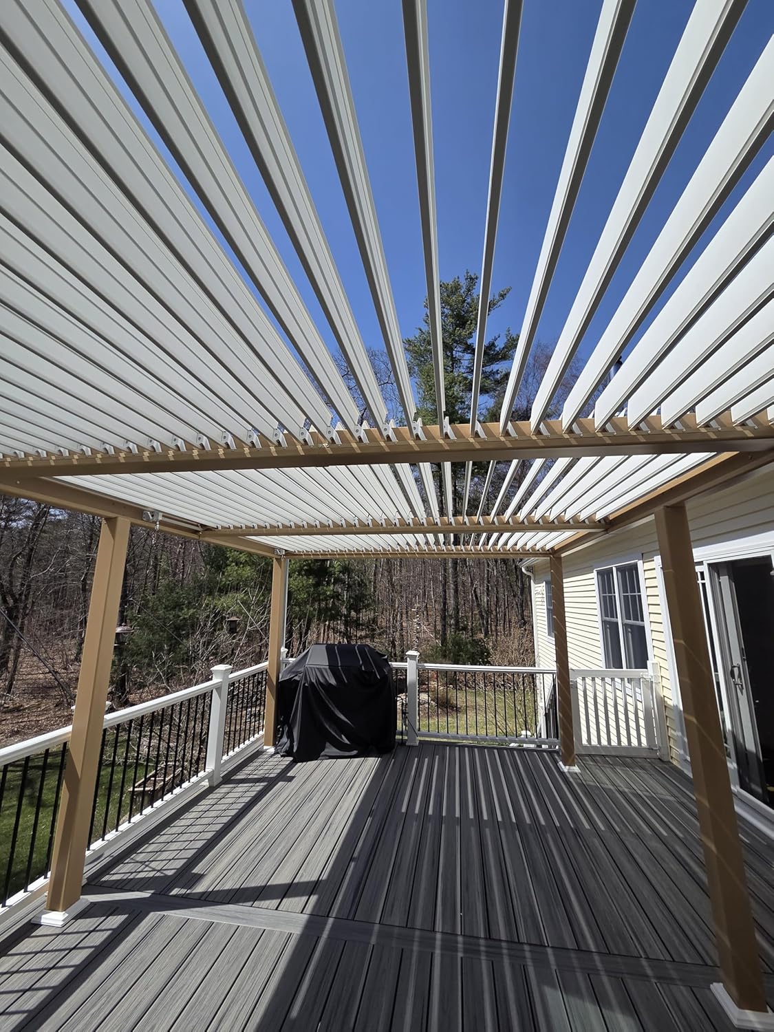 jardinite - Pergola Bioclimatique bois effet alu - 3,5x6,35m - lames orientables, imperméable, extérieur