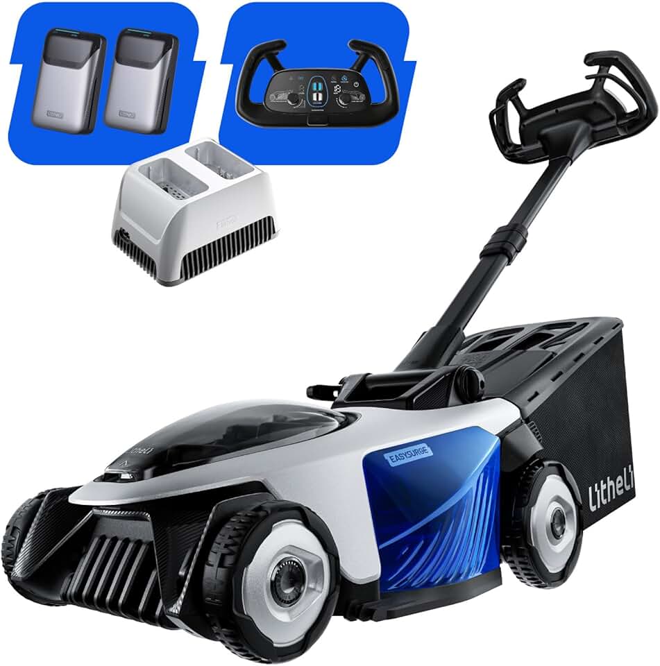 jardinite - Easysurge série - 43 cm - Autotractée, 2x20V batteries, 50L bac, réglable, pour pelouses jusqu’à 500m²