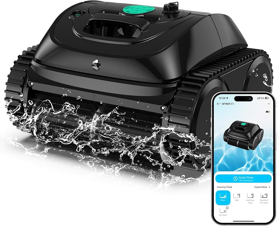 jardinite C1 Robot Piscine Fond et Parois 150 Min Aspirateur Piscine avec Planification Intelligente des itinéraires, Nettoyage entièrement Automatique du Sol, 150m² Nettoyage Rapide(Vert Noir) Certifié ClimatePartner
