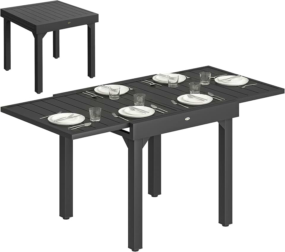 jardinite - table extensible aluminium/acier - 160/80x80x75 cm - noire
