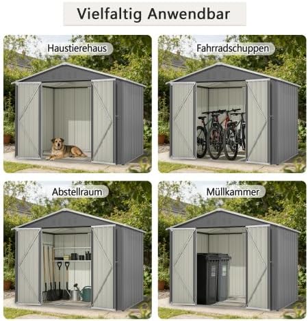 Abri de jardin métal - 8x6m, porte rabattable, résistant intempéries