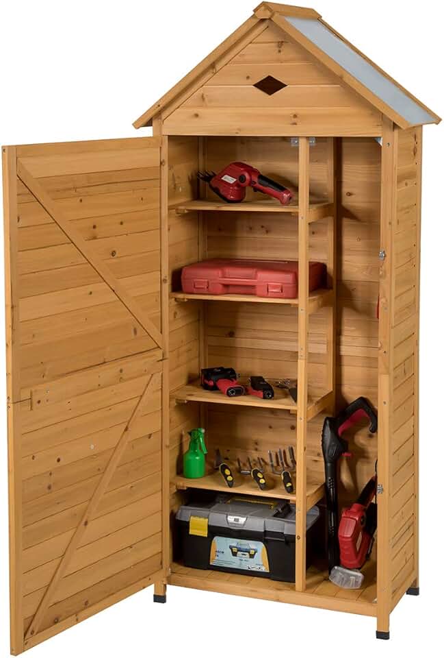 jardinite Armoire de Jardin Bois 5 Etagères, Abris de Jardin Bois Verrouillable en Bois de Sapin pour Outils de Jardin avec Etagères,Toit en Tôle Galvanisée pour Maison, Jardin, Cour