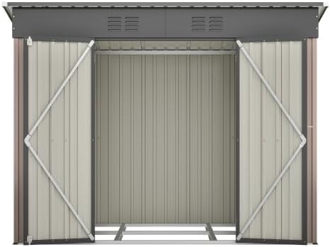 Abri de jardin en métal - 229x111 cm - marron, fondation, résistant aux intempéries