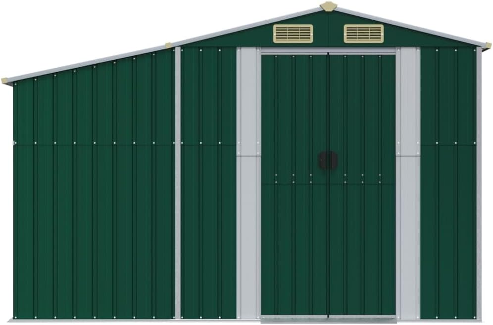 Abri de jardin acier galvanisé - toit incliné, trémie à charbon - 277x279x179 cm - rangement extérieur vert