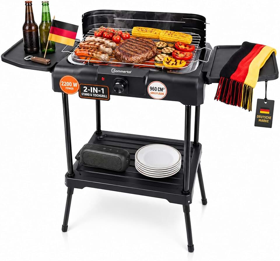 jardinite - BBQ231 - barbecue électrique 2 en 1, thermostat, stockage, chauffage - BBQ231