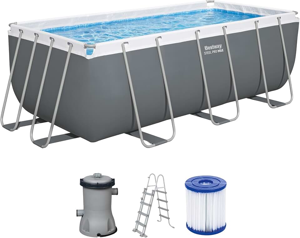 jardinite Steel Pro Max Kit Piscine Hors Sol - 412 cm x 201 cm x 122 cm - Gris foncé