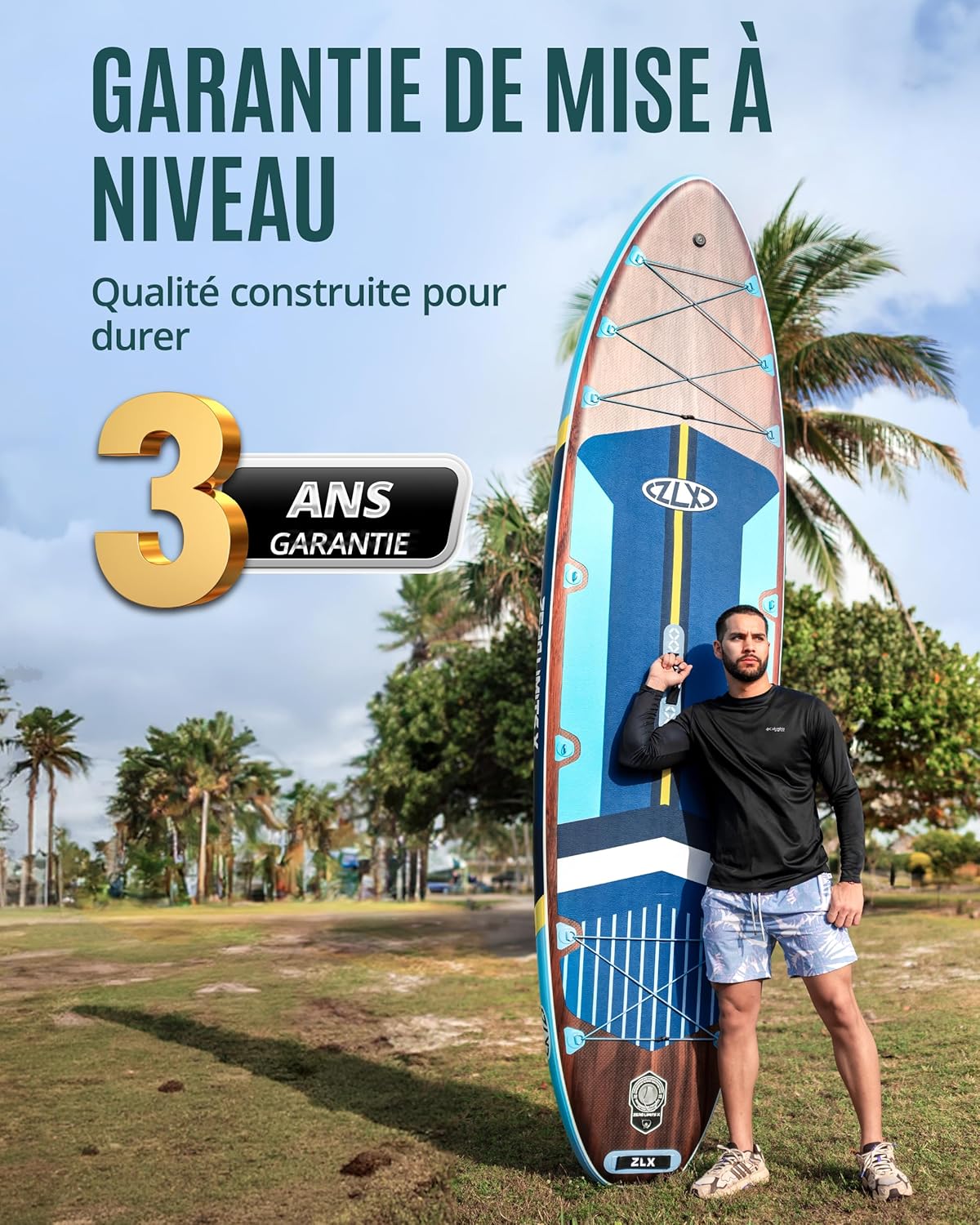 ZLX - Paddle gonflable série Extra Large - 350 x 89 cm - planche antidérapante stable, accessoires premium, siège gonfla