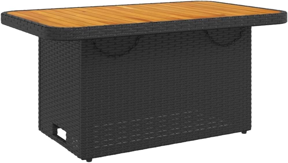 Table de jardin - 90x55x71 cm - résine tressée, bois acacia