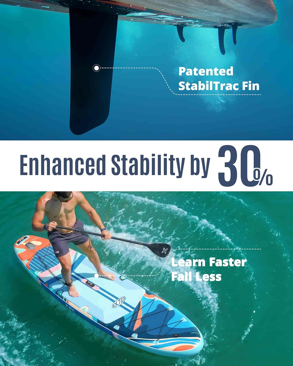 ZLX - Paddle gonflable Extra Large - 350x89 cm - planche stable, accessoires premium, siège gonflable