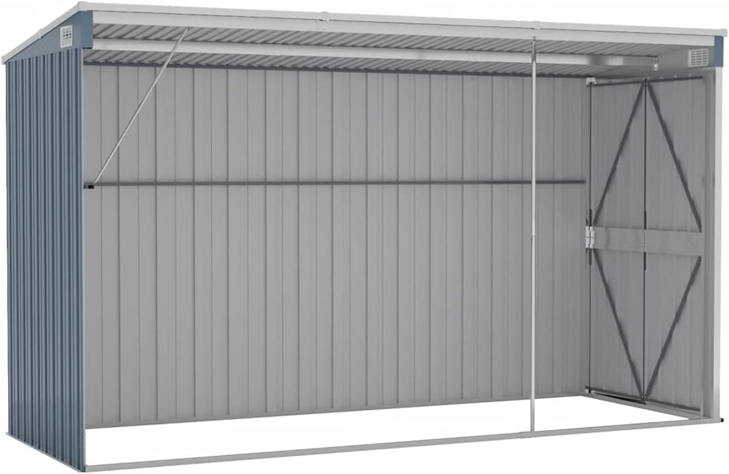 Abri de jardin mural acier galvanisé 118x288x178 cm - gris