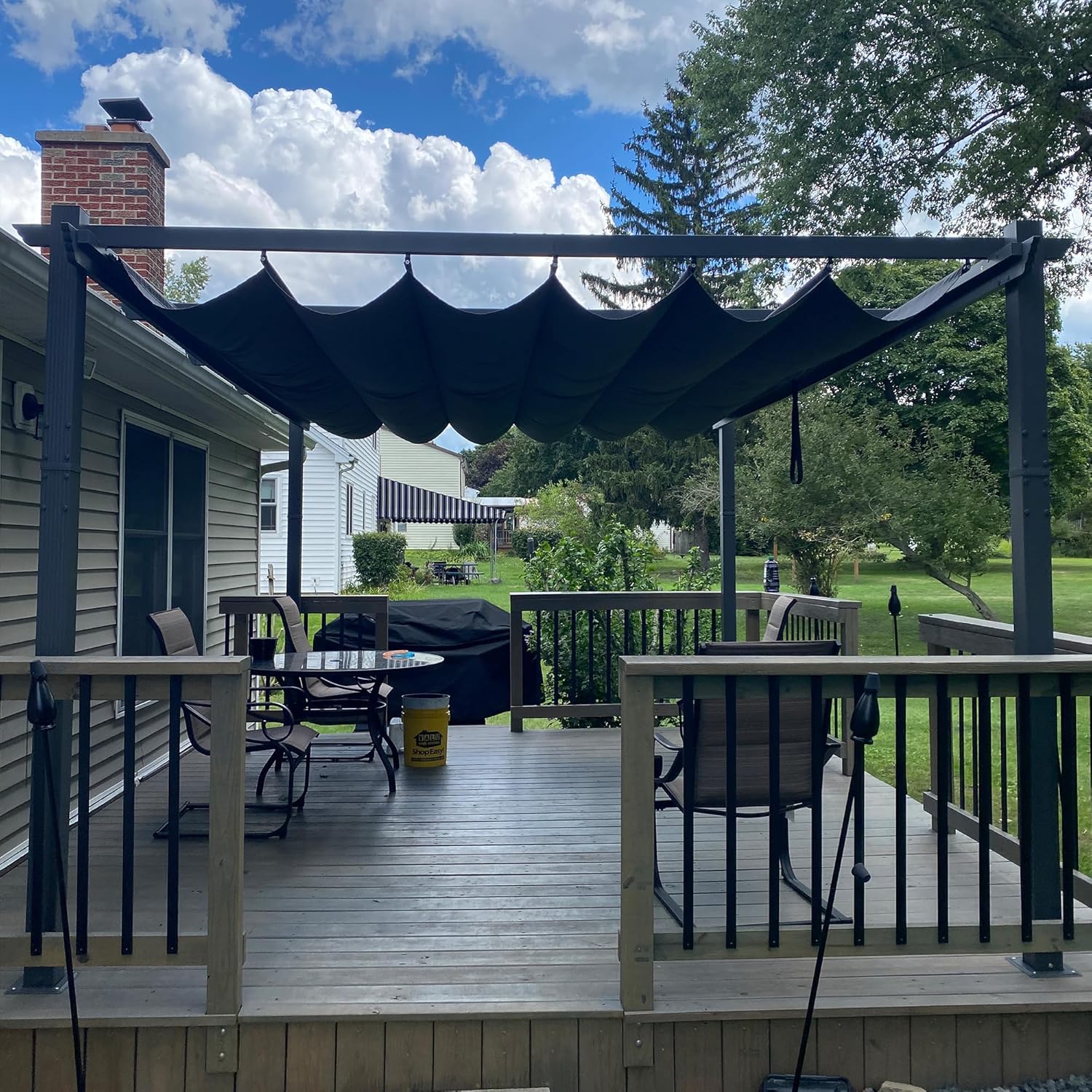 jardinite - Pergola aluminium - 4,8x3,5m - toit coulissant, tissu teint en fil, gris