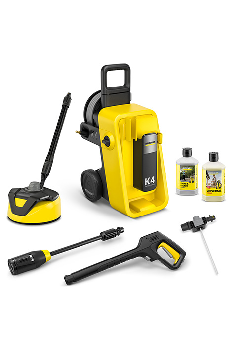 Collection de produits de nettoyeur haute pression Karcher, y compris des nettoyeurs haute pression jaunes, des accessoires et des accessoires de nettoyage organisés en plusieurs photos de produits.
