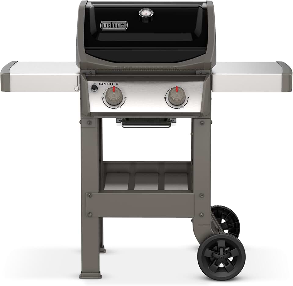 jardinite - Spirit II E-210 - 51x46 cm - Barbecue gaz 2 brûleurs, grilles GBS, GS4, tablettes noir/argent